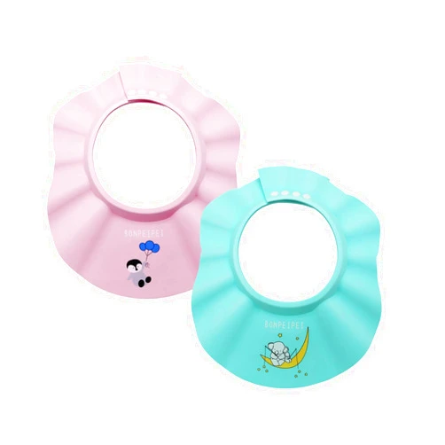 BONPEIPEI Baby Shower Shampoo Cap 2Pcs Adjustable Safety Eva Bath Visor Waterproof Soft Hair Washing Guard Accessories Bathing Hat for Girls, Boys, Infants, Kids and Toddlers-pink/green