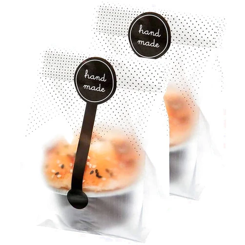 Palksky (200Pcs)100pcs Translucent Plastic Bags/Cellophane Bags with 100pcs Hand made Stickers for Cookie Cake Chocolate Candy Snack Wrapping Good for Bakery Party Supplies