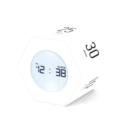 mooas Multi-Hexagon Clock Timer (White Ver.2), Digital Clock Timer, Backlit Display, 12/24H Mode, Count up & Countdown Timer, Rotating Display, Various time presets, for Studying, Cooking, Exercising