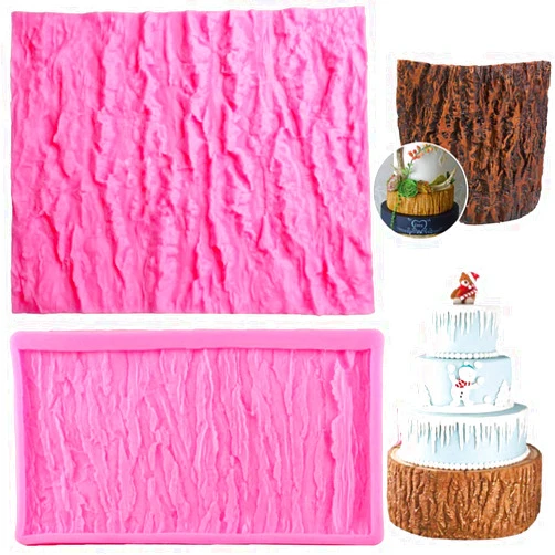 Fewo Set of 2 Tree Bark Cake Fondant Mold Tree Stump Fondant Impression Texture Mat Wedding Lumberjack Cake Border Decorating Tool Chocolate Gumpaste Pastry Cake Mold