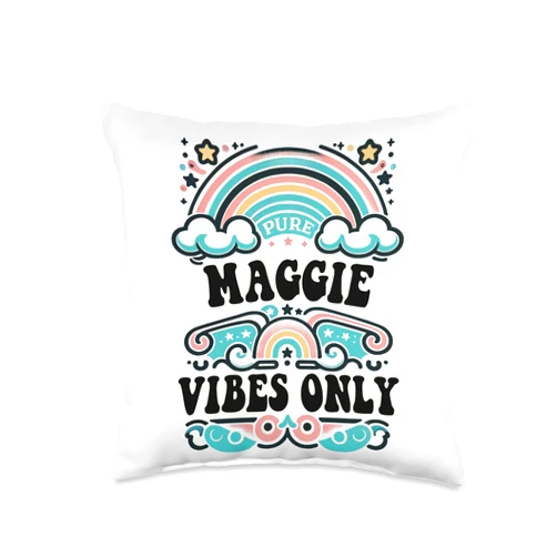 Retro Gift For Women Gift For MAGGIE Vibes Only Cute Retro Girls Maggie Name Throw Pillow, 16x16, Multicolor