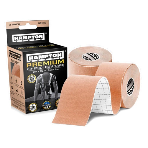 Hampton Adams (2 Pack) Premium Kinesiology Tape | Athletic Tape Supports & Protects Muscles, Knees, Shoulders & Plantar Fasciitis | Waterproof & Hypoallergenic | Beige Uncut Kinesiology Tape