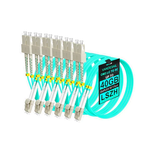 VANDESAIL OM3 LC to SC Fiber Patch Cable, Multimode Fiber Patch Cords 5m(16.4ft) 6 Pack 10G 50/125µm Pure Optical Cable Series LSZH
