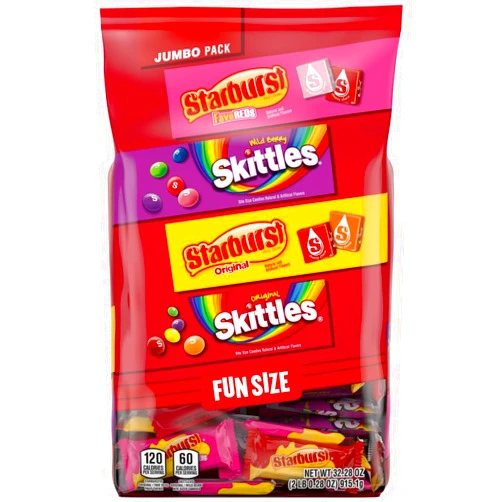 Mars SKITTLES & STARBURST Halloween Fun Size Chewy Candy Variety Bag, 32.28 Oz Jumbo Pack
