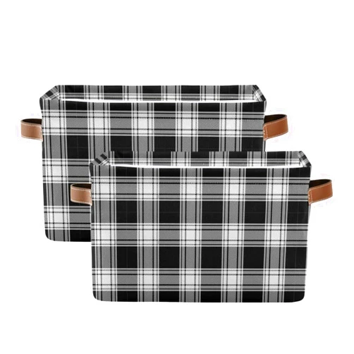 YETTASBIN Buffalo Plaid Storage Basket 2pc, Large Collapsible Toys Clothes Organizer, Durable Canvas Storage Bin with Handle for Shelves Closet Laundry Home Office Decor