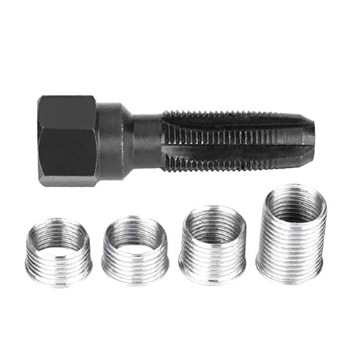 Keenso 5Pcs Carbon Steel Spark Plug Re-thread Tap Tools, Spark Plug and Ignition Toolswith Inserts for 14mm Sparking Plugs Repair
