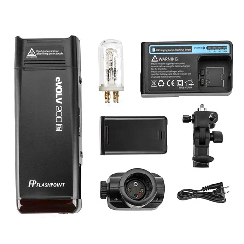 Flashpoint eVOLV 200 R2 TTL Pocket Flash Kit - 200Ws, 1/8000 HSS, 500 Full Power Flashes, 0.01-1.8s Recycling w/2900mAh Battery, Bare Bulb/Speedlite Flash Head Monolight for Strobe Light Photography