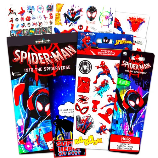 Marvel Shop Spiderman Spiderverse Sticker Book Set for Kids ~ 4 Pc Bundle with Over 500 Spiderman Stickers for Birthday Party Favors, Sticker Rewards, Scrapbook