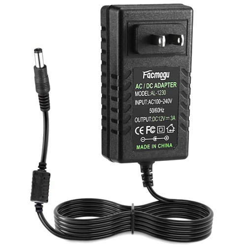 Facmogu DC 12V 3A Power Supply AC Adapter, AC 100-240V to DC 12 Volt Wall Plug Transformers 36W with 150cm/ 4.92 Feet LONG CABLE, Wall Mounted Power Adapter with Barrel Connector 5.5x2.5mm & 5.5x2.1mm