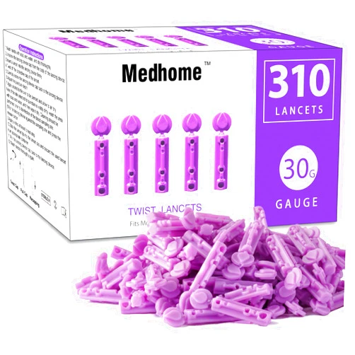 Medhome blood Lancets, Single use, 30 Gauge Twist top Lancets for Diabetes Testing, Fits Most Lancing Devices for Blood Sugar Kit and Glucose Meter - 310 Count per box - Purple