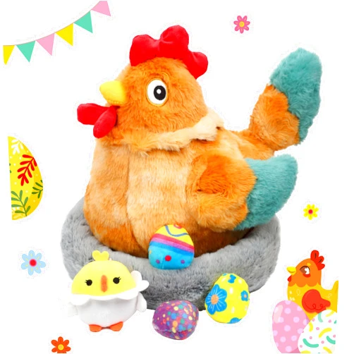 Hopearl Easter Plush Toy Chicken with 3 Eggs and 1 Chick in her Tummy Hen in Henhouse Stuffed Farm Animal Mommy and Babies Playset Cute Eggs Hunting Easter Festival Gift for Kids Girls Boys, 14''