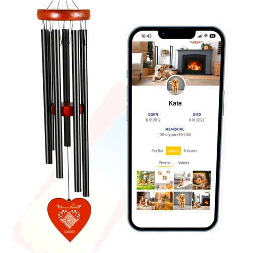 BAIYUNSKY Pet Memorial Wind Chimes for Dogs/Cats,Wind Chimes with QR Memorial Webpage, Upload Photos, Videos, Personalized Information, Dog Sympathy Gifts for Loss of Dog