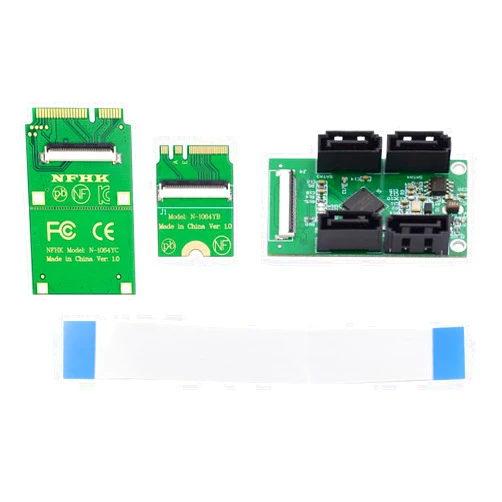NFHK Mini PCI-E PCI Express & NGFF A+E Key to SATA 3.0 Four Ports Adapter Cable 6Gbps Hard Drive Extension Card for SSD