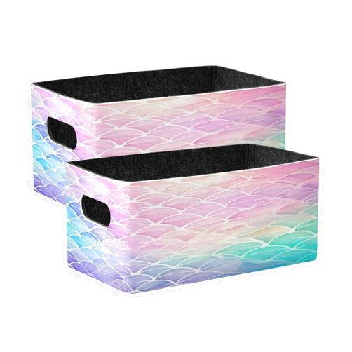 xigua Rainbow Mermaid Scale Storage Bins Set of 2,Collapsible Storage Cube Home Decor Storage Baskets Organizer for Toys Books Shelves Closet Laundry Nursery