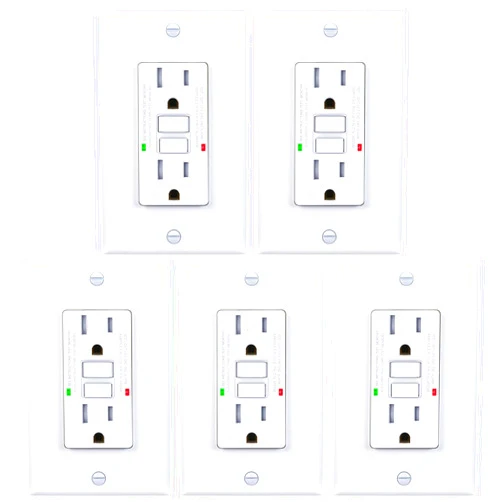 3GRACE 15 Amp GFCI Outlet, Tamper-Resistant, Weather Resistant Receptacle Indoor or Outdoor Use, LED Indicator with Decor Wall Plates and Screws，UL Listed, White (5 Pack)