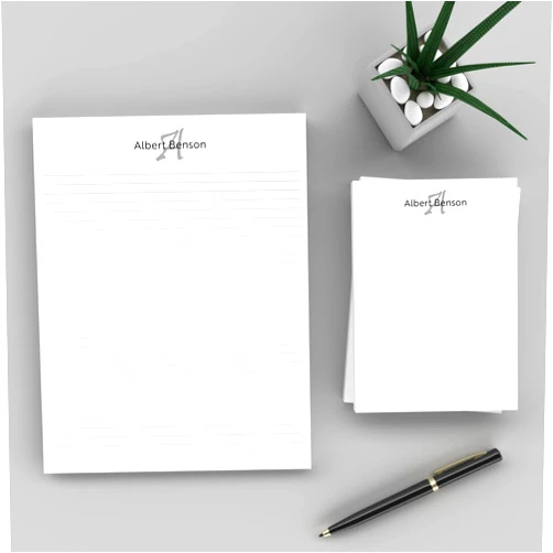 PrintPPS Personalized Monogram Notepads with your Name and Initial - 2 Pack Gift Set of 5 x 7 @ 50 Sheets Per Pad - Optional Ruled Lines - Custom Stationery For To Do Checklists, and Gifts