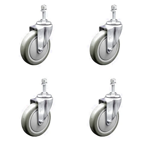 Service Caster Polyurethane Swivel Threaded Stem Caster Set of 4 w/5