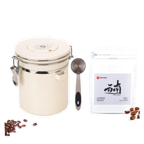 Mcilpoog Tea&Coffee Canister, Airtight Stainless Steel Kitchen Food Storage Container with Date Tracker and Scoop for Grounds Coffee, Beans, Flour, Cereal, Sugar