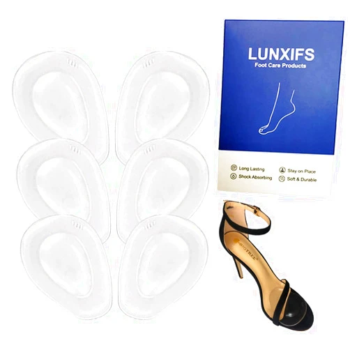 LUNXIFS Premium High Heel Inserts Professional Reusable Silicone Ball of Foot Cushions Metatarsal Pads All Day Pain Relief and Comfort One Size Fits Shoe Inserts 3 Pairs Clear 3 6 Count Pack of 1