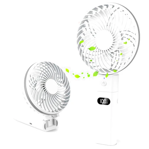 Lafhome Personal Handheld Fan, Portable USB Rechargeable Battery Operated Desk Fan with 5200mAh Power Bank LED Screen Function, 5 Speeds Mini Foldable Desktop Hand Fan for Home Office Travel White