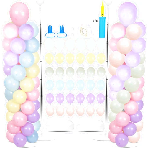 Naozinebi 2 Sets Pastel Balloon Column Stand Kit with 100 Balloons Spring Mother's Day Adjustable Balloon Tower Stand with Bases for Floor Macaron Column for Graduation Birthday Rainbow Party Wedding Decor