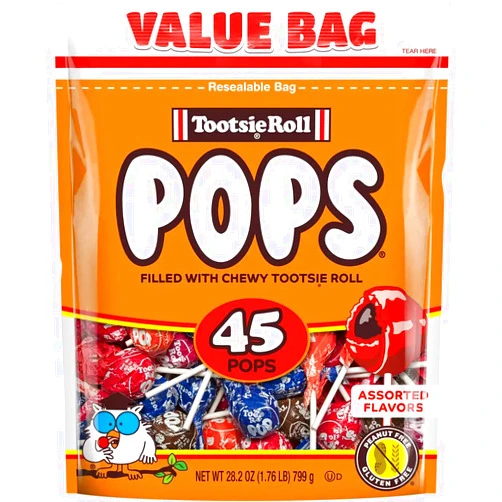 Tootsie Roll Tootsie Pops - Assorted Flavors - 45 ct bag 28.2 oz - Great Halloween Candy - Cherry, Orange, Strawberry, Grape, and Chocolate Flavors