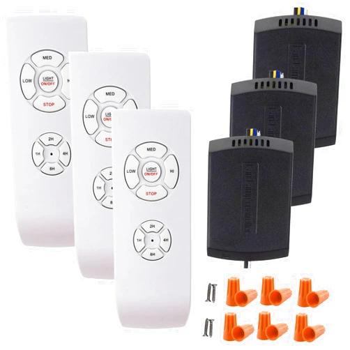LPHUMEX 3 Pcs Universal Ceiling Fan Remote Control Kits, Small Size Receiver Light Timing & Speed Remote Ceiling Fan Controller (3 Fan Remotes + 3 Small Receivers)
