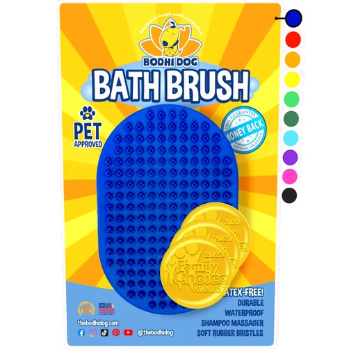 Bodhi Dog New Grooming Pet Shampoo Brush | Soothing Massage Rubber Bristles Curry Comb for Dogs & Cats Washing | Professional Quality