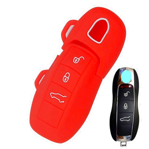 ECOiNVA Silicone ECOiNVA for Porsche Cayenne Panamera Cayman 911 Silicone Keycase Car Key Case Fob Cover (A-Red)