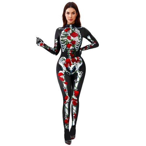 Spooktacular Creations Halloween Women Floral Skeleton Jumpsuit Costume Halloween Costumes for Women Adult 2025
