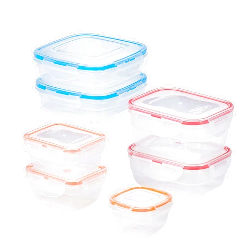 LocknLock LOCK & LOCK Easy Essentials Color Mates Food Storage lids/Airtight containers, BPA Free, 14 Piece, Clear