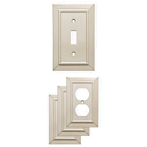 Franklin Brass W35217-SN-C Classic Architecture Single Toggle Switch Wall Plate, Satin Nickel with Franklin Brass W35218V-SN-C Classic Architecture Single Duplex Wall Plate (3 Pack), Satin Nickel