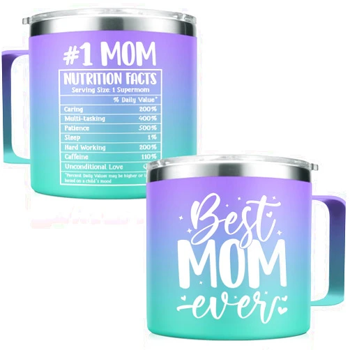 SANDJEST Mom Tumbler 14oz Insulated Coffee Mug with Handle Best Mom Ever Gift Mother Stainless Steel Travel Mug Gifts for Moms Mama Mother Birthday Christmas Valentines