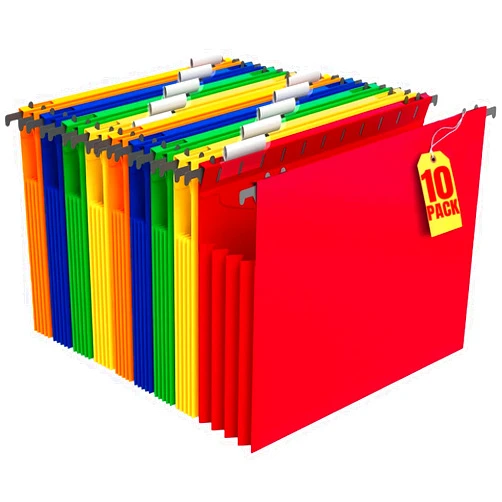 1InTheOffice Hanging File Folder, Hanging File Pocket, Expandable Hanging File Folder, Letter Size, Assorted Color, 10 Pack (10)