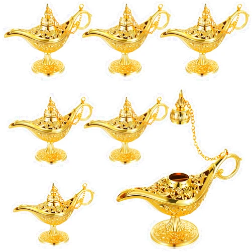 Hoolerry 6 Pieces Magic Lamp Halloween Vintage Legend Lamp Wishing Light Costume Lamp Classic Costume Props Lamp Tabletop Decoration for Arabian Costume Props Home Party Birthday Wedding Delicate Gift (Gold)
