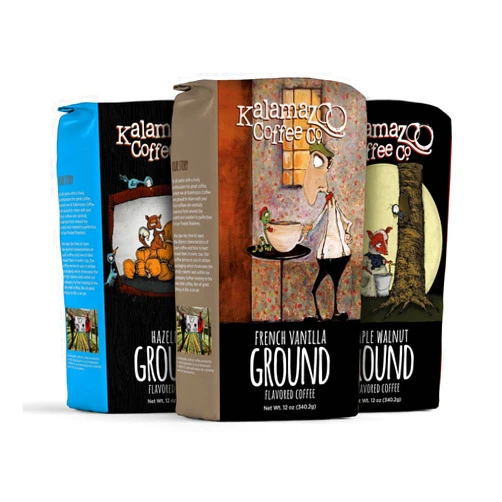 KALAMAZOO COFFEE COMPANY Flavored Ground Coffee Variety Pack - Hazelnut, French Vanilla, & Maple Walnut | 12oz Bag (3 Pack)