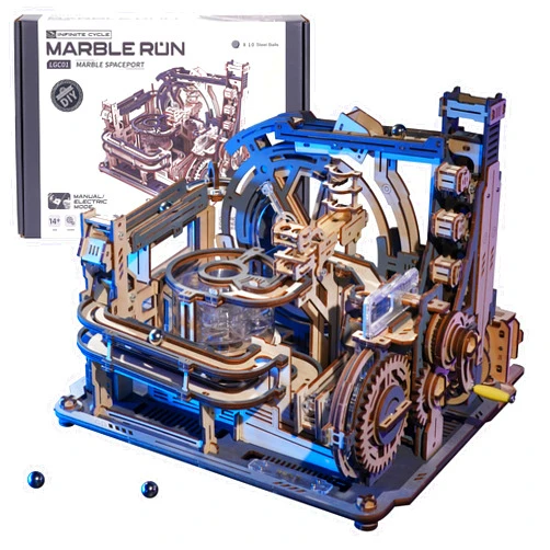 RoWood 3D Puzzles for Adults,Marble Spaceport LGC01 Model Kits,Marble Run Wooden Puzzles for Adults,Wooden Model Kits,Creative Gifts for Adults&Teens