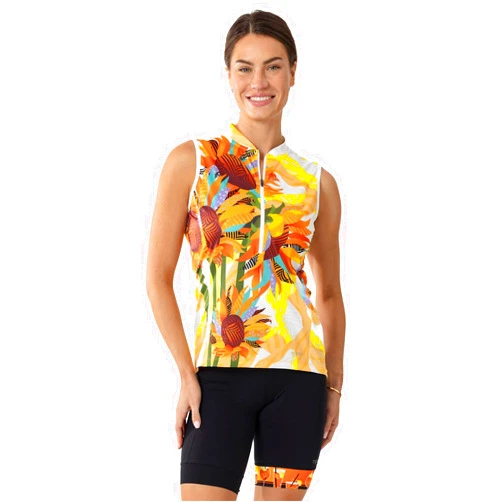 Terry Cycling Jersey Women Breakaway Mesh Sleeveless Bicycle Tank Top for Women, UPF 40+ Pockets Front Zip, Reg. & Plus Sizes