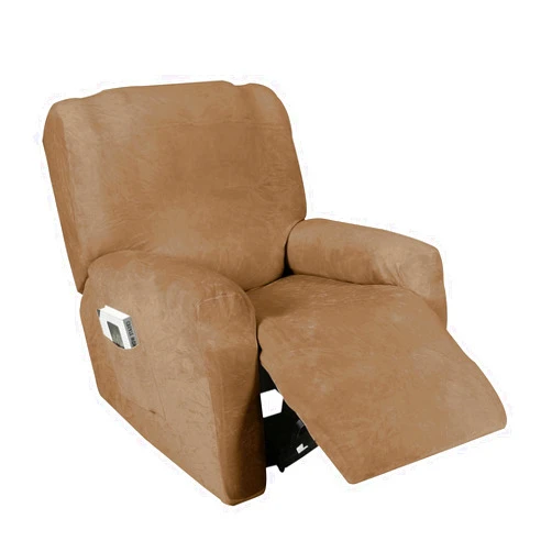 Golden Linens LLC Golden linens One Piece Recliner Chair Velvet Fabric Stretch 4 Way Furniture Slipcovers with Remote Pocket, Furniture Protector, Fit Most Recliner Chairs, JOLAN Taupe