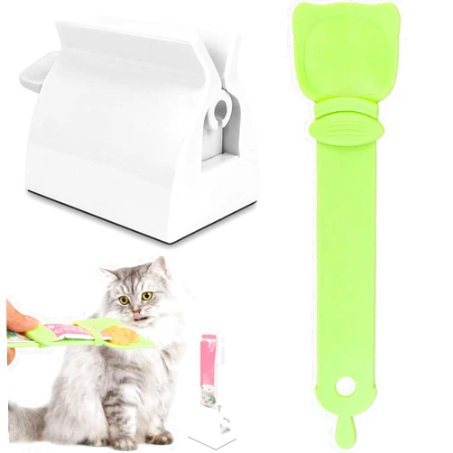 FOWSRHRG 2pcs Cat Strip Feeding Spoon and Squeezer,Manual Rolling Tube Cat Strip Squeezer,Cat Lickable Liquid Treat Dispensing Spoon,Cat Treat Slide Spoon Squeezer,Suitable for Cat Lovers