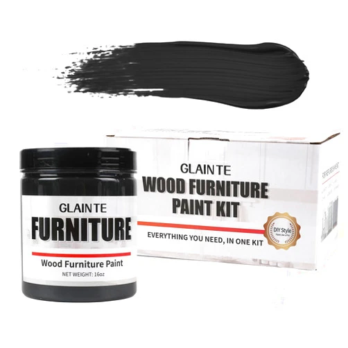 GLAINTE Furniture Paint Kit- Black Wood Paint for Cabinets, Doors, Tables, and Dressers Refinishing, Water-Based Home Decor Paint, Non-Toxic & Odorless, 16 OZ