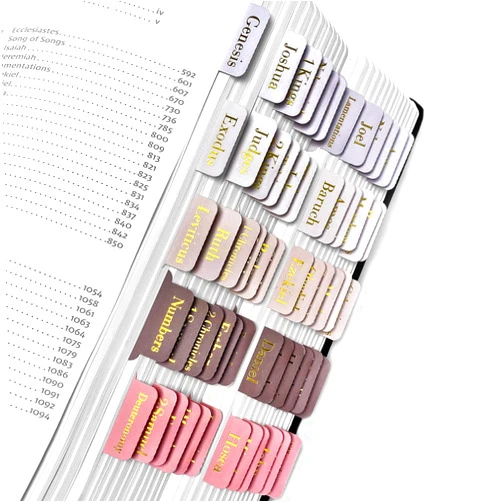 KIUKIUO Bible Tabs, 180 Removable Adhesive Tabs, Gold Foil Stamping,Vintage, Laminated Bible Tabs for Women and Men, Bible Index Tabs, Bible Book Tabs, Bible Labels Tabs