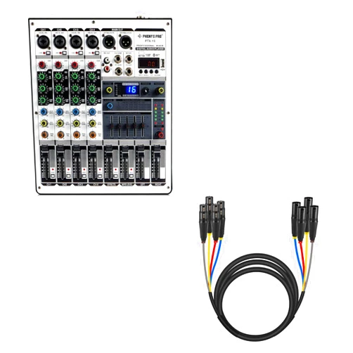 Phenyx Pro Professional, 4-Channel Audio Mixer PTX-15A With 10Ft XLR Snake Cable PCBL-4IN1-10