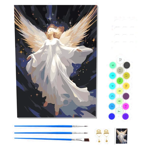 HEIBAGO Paint by Numbers kit for Adults Framed, Angel DIY Oil Painting for Gift Acrylic Adult Paint by Number Kits, White Pictures Drawing Paintwork Art on Canvas, Enhance Your Home Decor 12x16inch