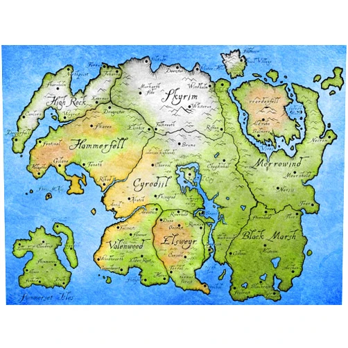 Art Canvas Mart Tamriel Map - Canvas OR Print Wall Art