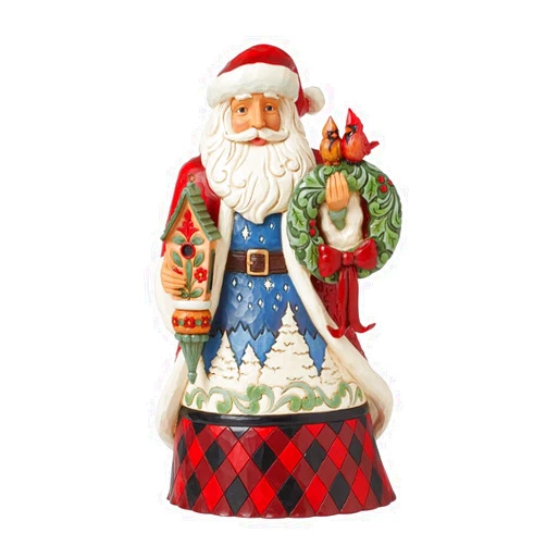 Enesco Jim Shore Heartwood Creek Highland Glen Santa with Bird House Figurine- Stone Resin Hand Painted Crafted Collectible Santa Figurines Christmas Home Decor Statue, 10.83 Inch