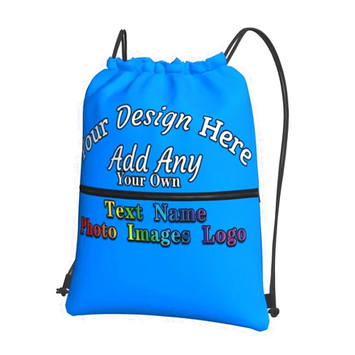 Aziucteh Custom Drawstring Bags Customize Your Own Logo Photo Picture Text Name Bags Customized Gift Sports Travel Gym Drawstring Bags Blue