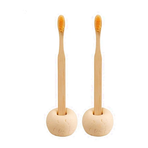 UMEONEVE 2pc Modern Creative Simple Travertine Stone Yellow Toothbrush Holder Case Makeup Brush Holder Bathroom Beige Mini Stone Toothbrush Holder Stand for Bathroom Vanity Countertops