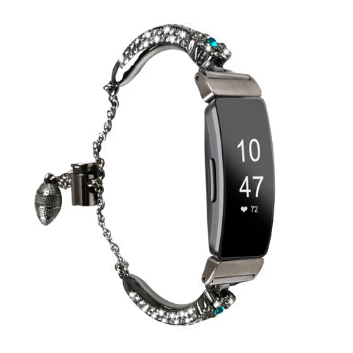 AWSMORE Stainless Steel Band Compatible with Fitbit Inspire 2/Inspire HR/Inspire Smart Watch Classy Bling Vintage Chain with Rhinestone Slim Bracelet for Women