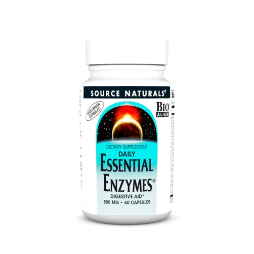 Source Naturals Essential Enzymes 500mg Bio-Aligned Multiple Enzyme Supplement Herbal Defense for Digestion, Gas, Constipation & Bloating Relief - Supports Immune System* - 60 Vegetarian Capsules